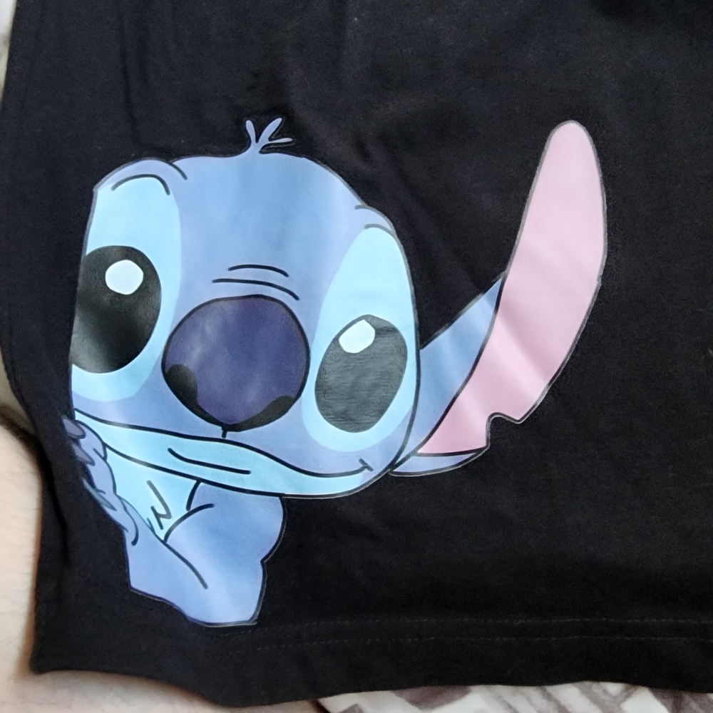 Black T-Shirt with Blue and Pink Cartoon Character